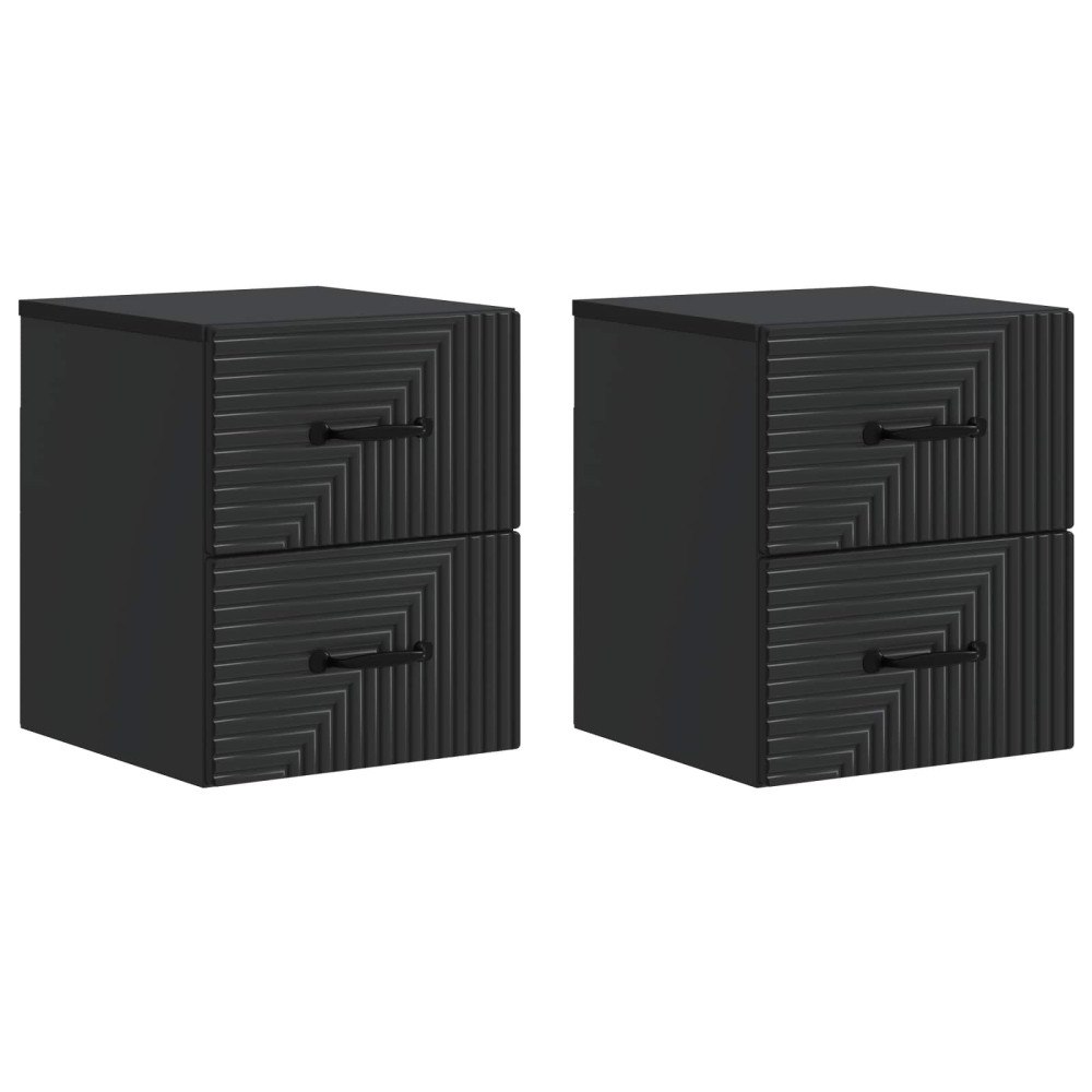 vidaXL Väggmonterat Sängbord med låda 2 pcs Svart 34,5 x 33 x 40 cm