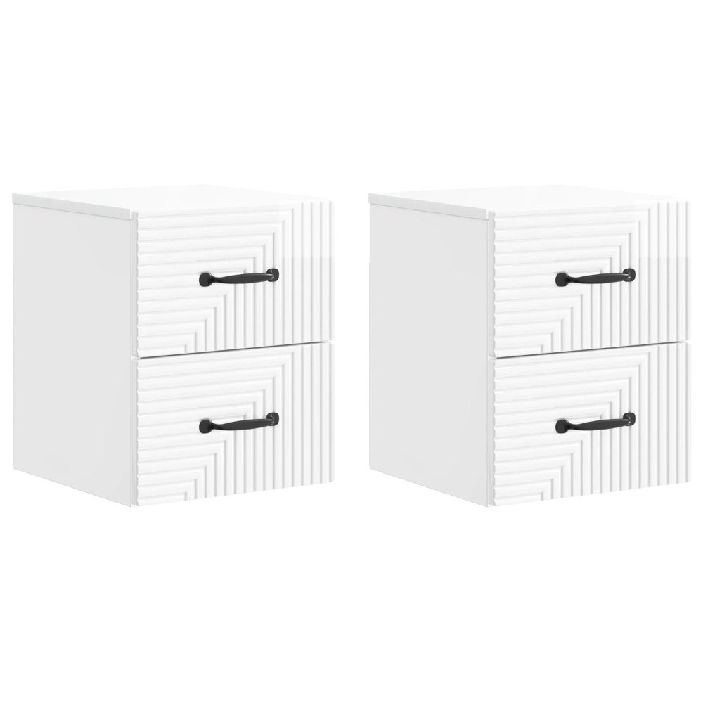 vidaXL Väggmonterat Sängbord 2 pcs Vit högglans 34,5 x 33 x 40 cm