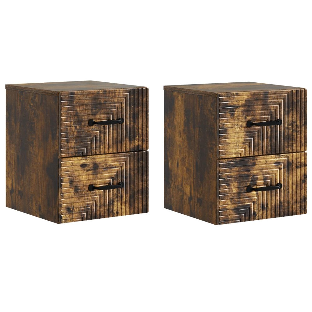 vidaXL Väggmonterat Sängbord med låda 2 pcs Rökt ek 34,5 x 33 x 40 cm