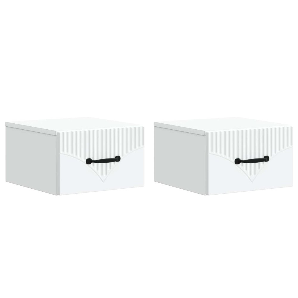 vidaXL Väggmonterat Sängbord med låda 2 pcs Vit 34,5 x 33 x 20 cm