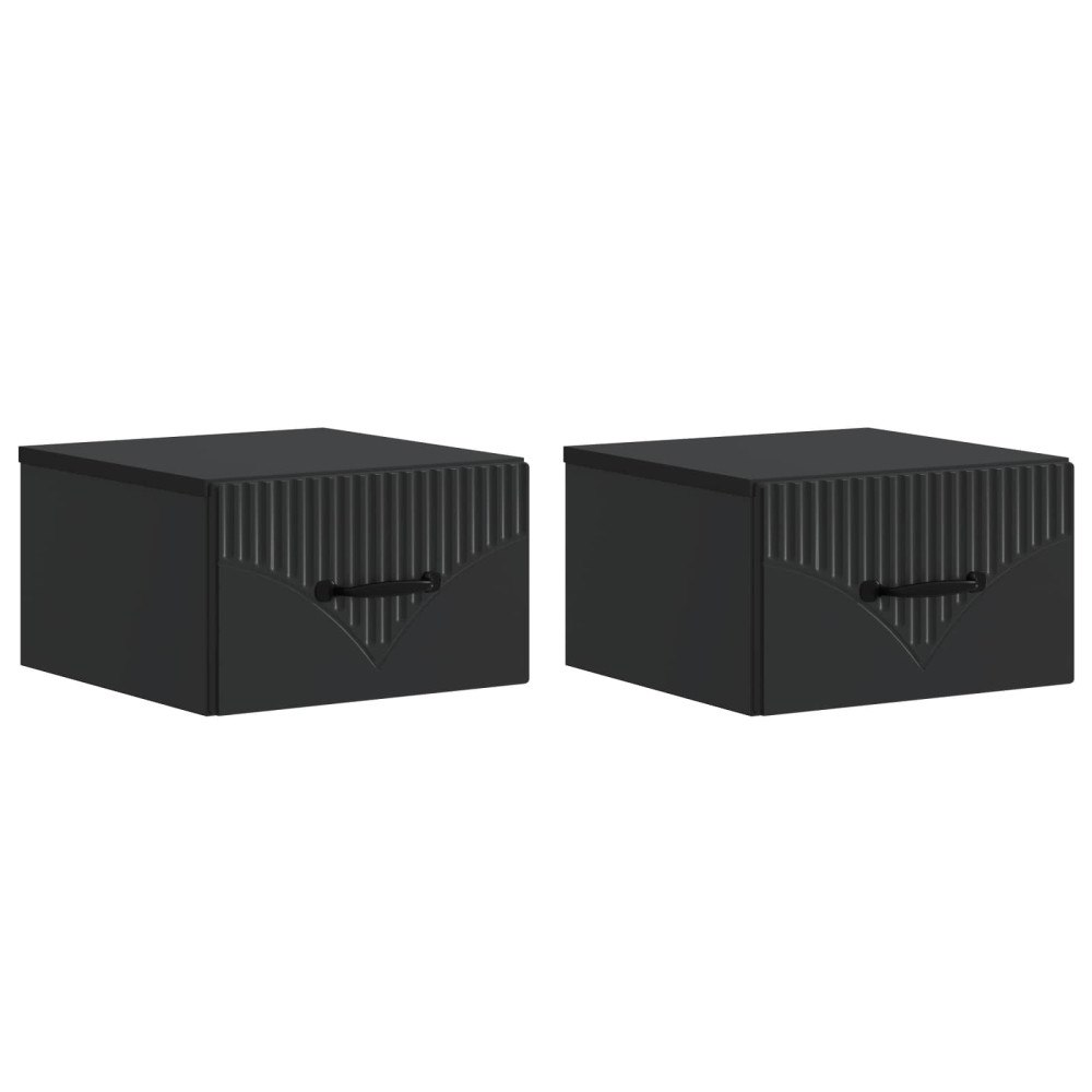 vidaXL Väggmonterat Sängbord med låda 2 pcs Svart 34,5 x 33 x 20 cm