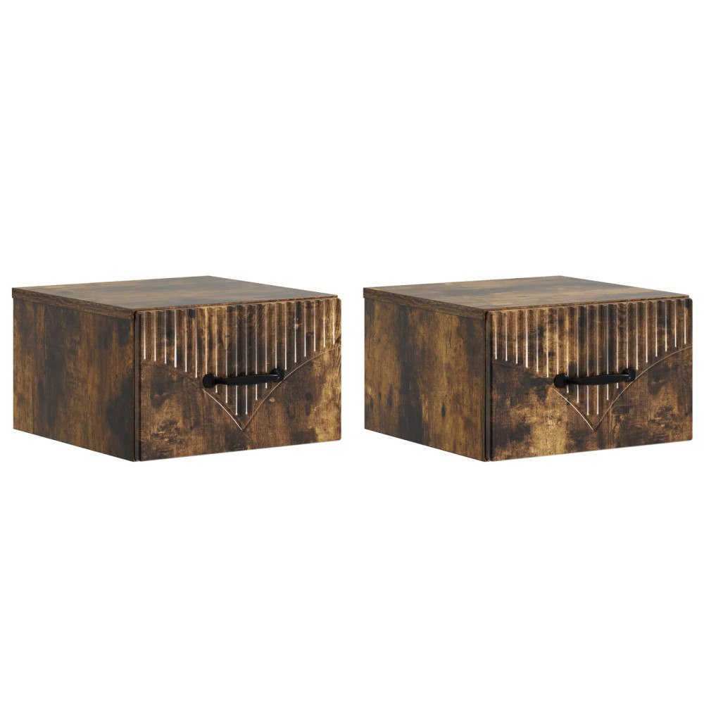 vidaXL Väggmonterat Sängbord med låda 2 pcs Rökt ek 34,5 x 33 x 20 cm