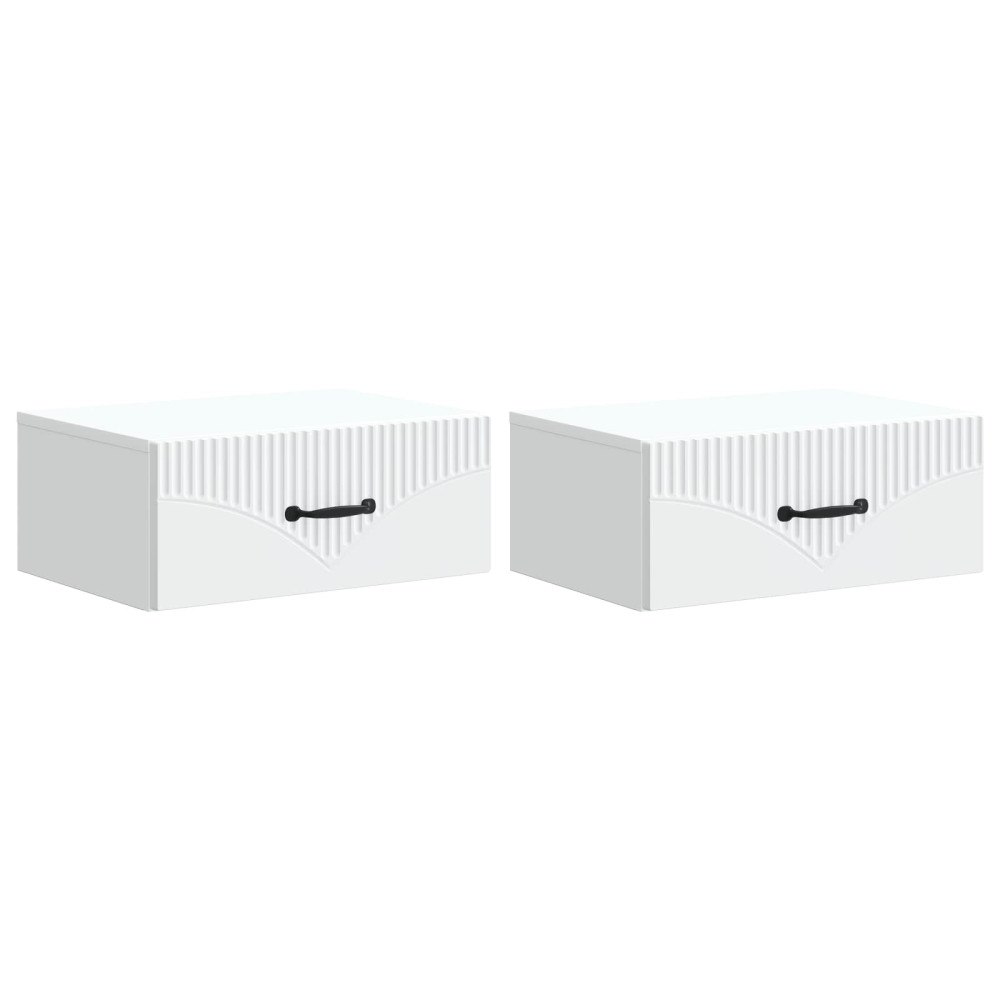 vidaXL Väggmonterat Sängbord med låda 2 pcs Vit 49 x 34,5 x 20 cm