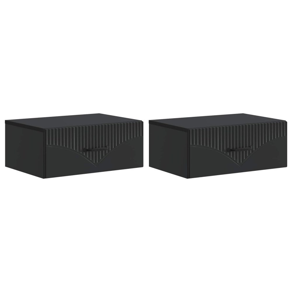 vidaXL Väggmonterat Sängbord med låda 2 pcs Svart 49 x 34,5 x 20 cm
