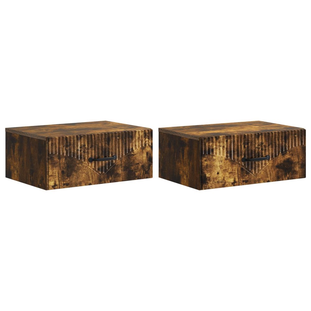 vidaXL Väggmonterat Sängbord med låda 2 pcs Rökt ek 49 x 34,5 x 20 cm