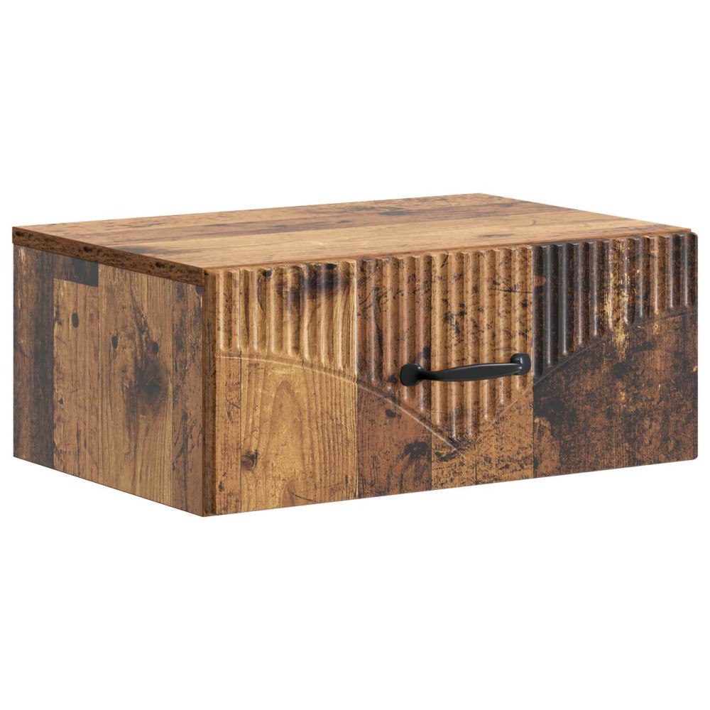 vidaXL Väggmonterat Sängbord med låda Gammalt trä 49 x 34,5 x 20 cm