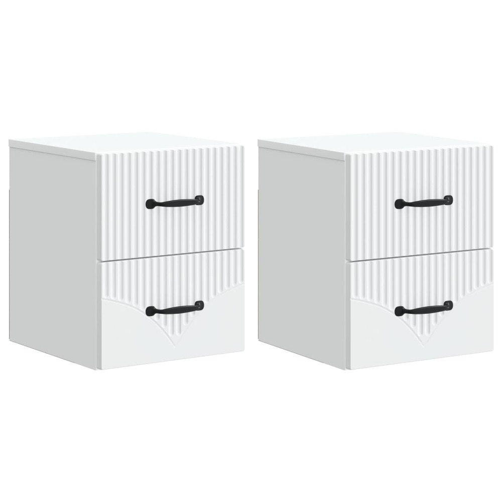 vidaXL Väggmonterat Sängbord med låda 2 pcs Vit 34,5 x 33 x 40 cm