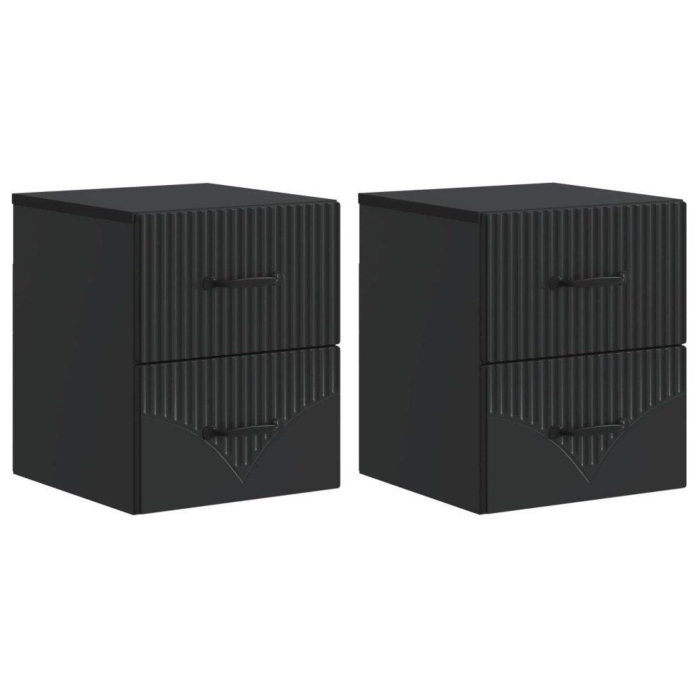 vidaXL Väggmonterat Sängbord med låda 2 pcs Svart 34,5 x 33 x 40 cm