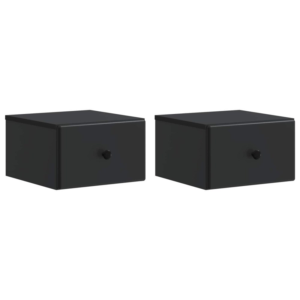vidaXL Väggmonterat Sängbord med låda 2 pcs Svart 34,5 x 33 x 20 cm