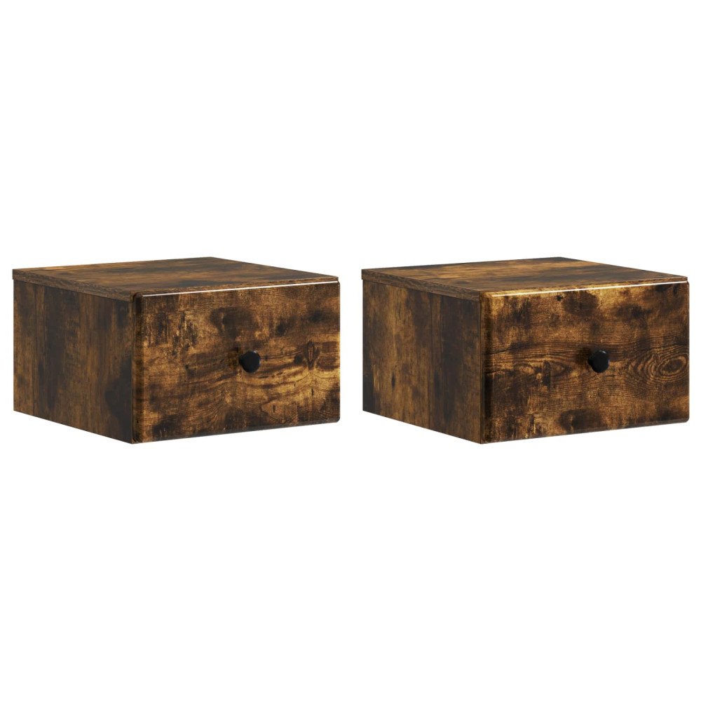 vidaXL Väggmonterat Sängbord med låda 2 pcs Rökt ek 34,5 x 33 x 20 cm