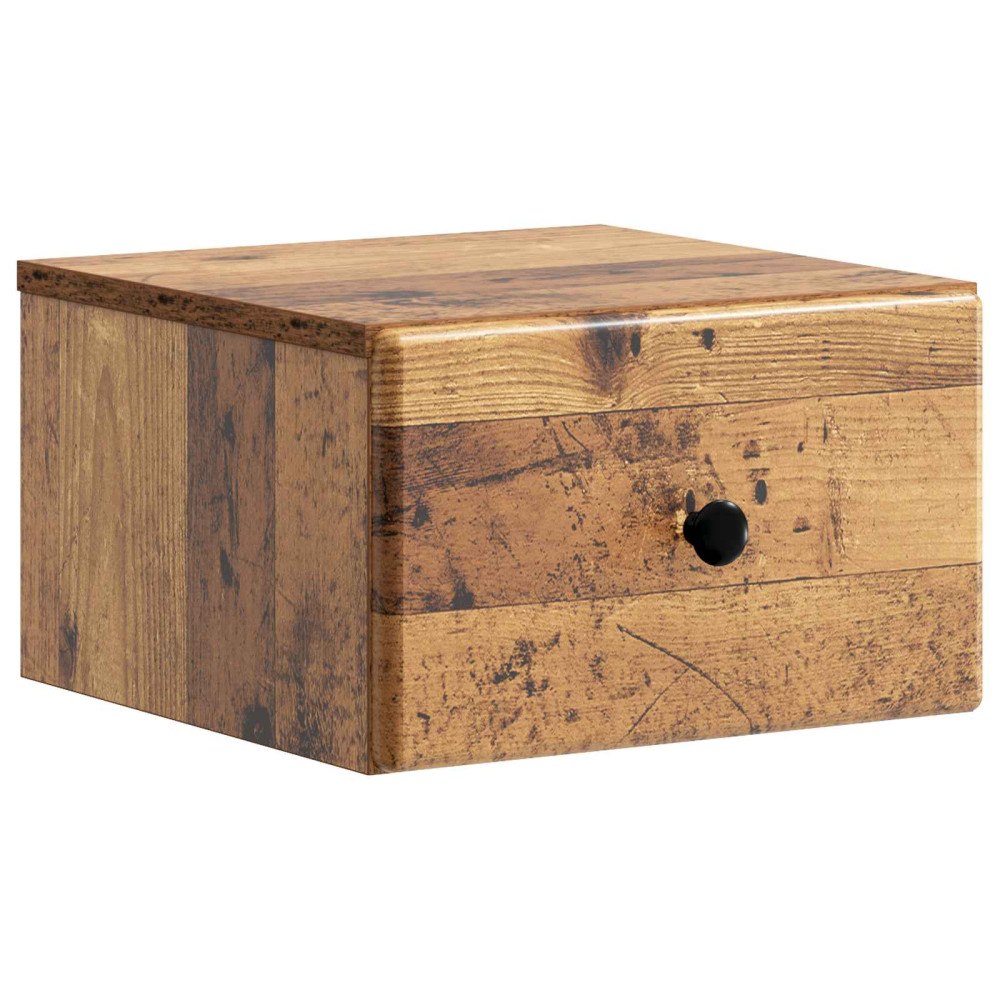 vidaXL Väggmonterat Sängbord med låda Gammalt trä 34,5 x 33 x 20 cm