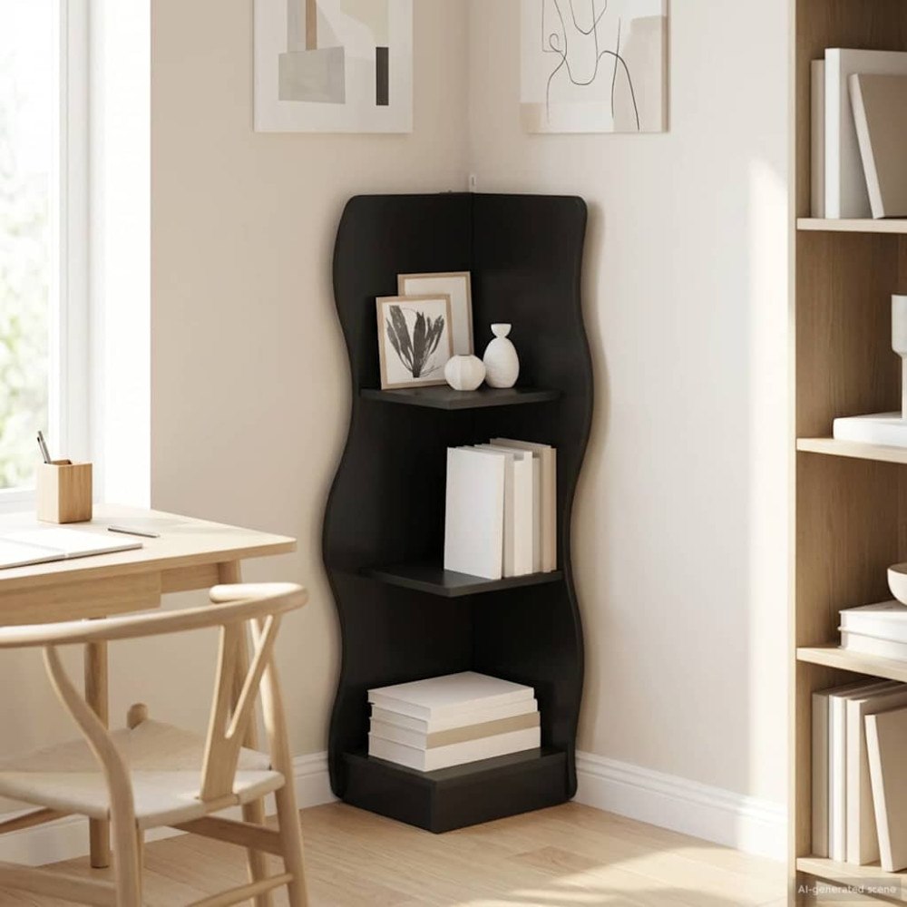 vidaXL Hörnhylla med hylla Svart 34 x 33 x 102 cm Konstruerat trä