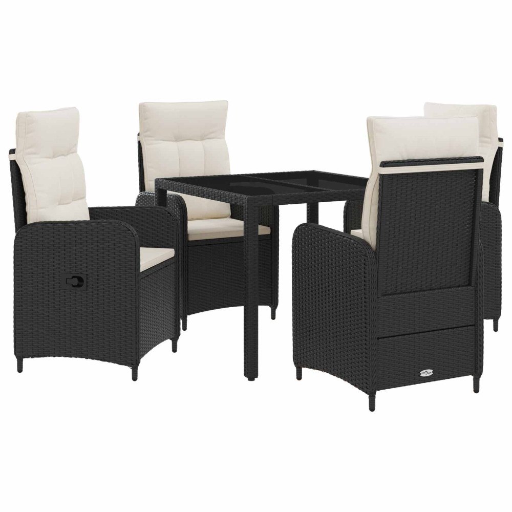 vidaXL Utomhusmatbord 5 pcs Svart och krämvit 90 x 90 x 75 cm