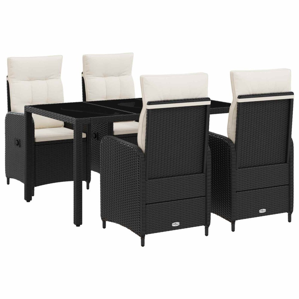 vidaXL Utomhusmatbord 5 pcs Svart och krämvit 150 x 90 x 75 cm