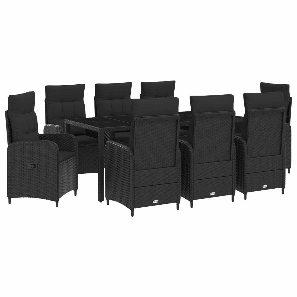 vidaXL Utomhusmatbord 9 pcs Svart 190 x 90 x 75 cm konstrotting