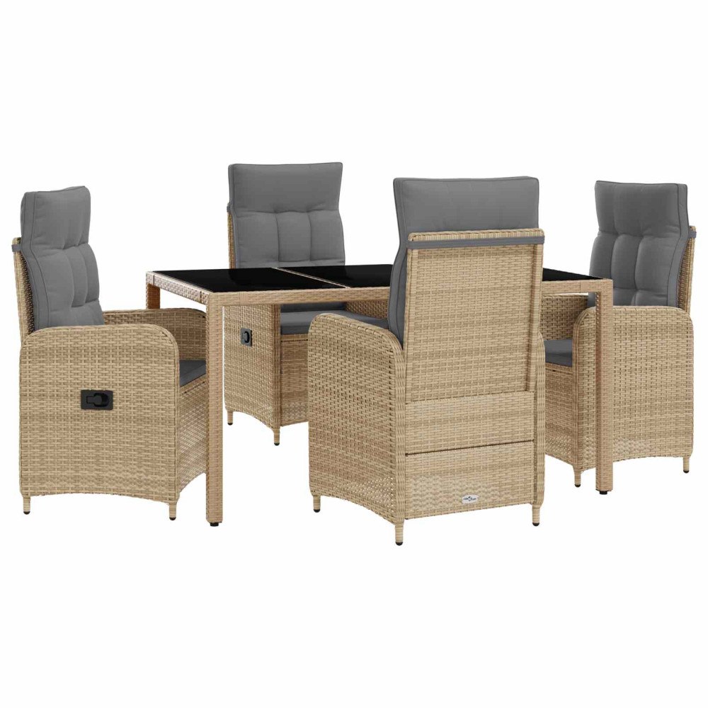 vidaXL Utomhusmatbord 5 pcs Beige och Ljusgrå 150 x 90 x 75 cm