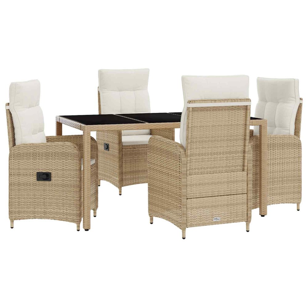 vidaXL Utomhusmatbord 5 st Beige och krämvit konstrotting
