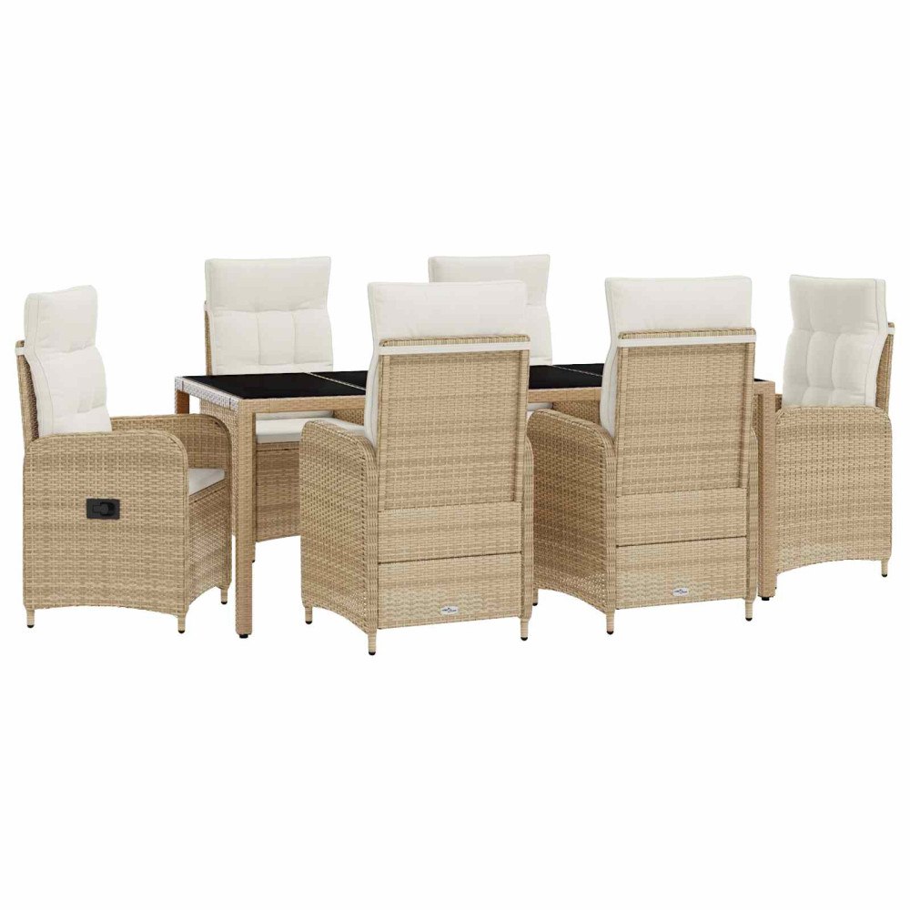 vidaXL Utomhusmatbord 7 st Beige och krämvit konstrotting