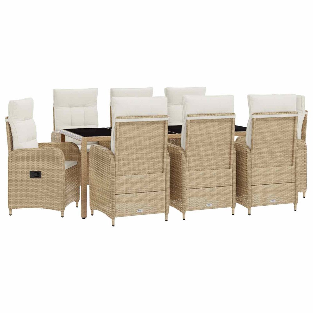 vidaXL Utomhusmatbord 9 pcs Beige och krämvit 190 x 90 x 75 cm