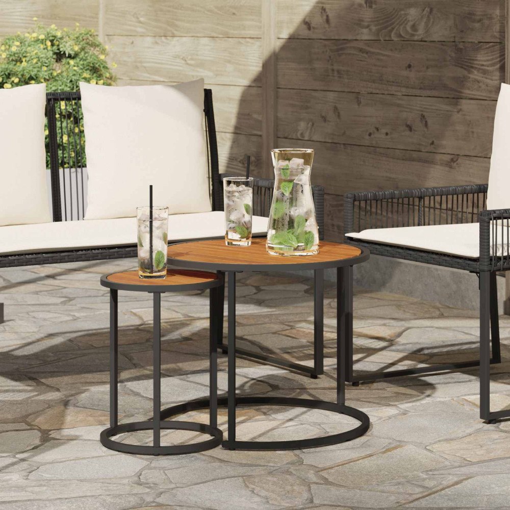 vidaXL Kaffebordsset 2 pcs Naturlig och svart 55 x 55 x 45 cm