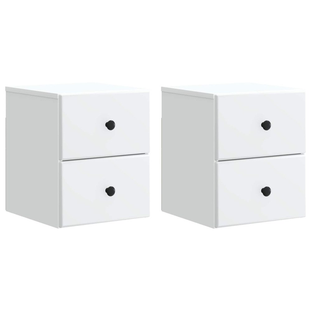 vidaXL Väggmonterat Sängbord med låda 2 pcs Vit 34,5 x 33 x 40 cm