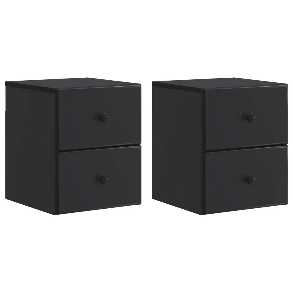 vidaXL Väggmonterat Sängbord med låda 2 pcs Svart 34,5 x 33 x 40 cm