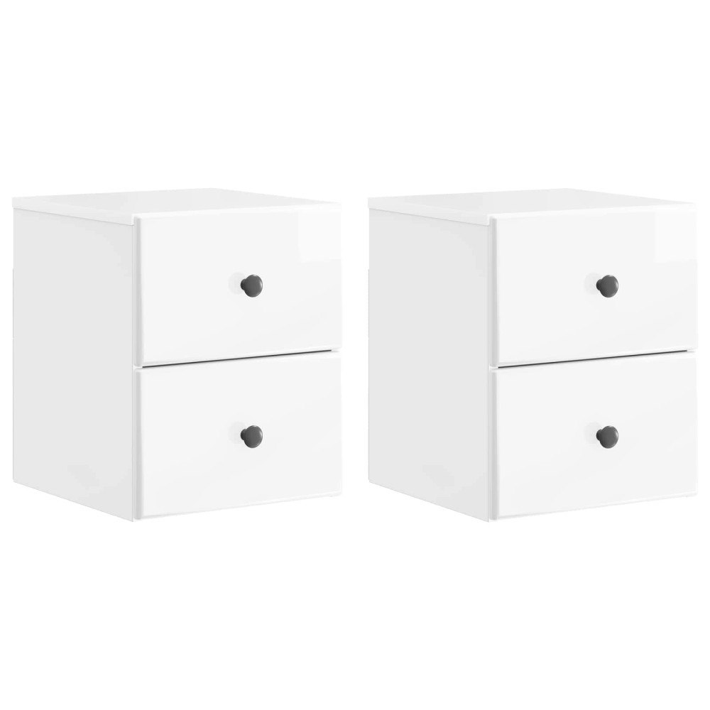 vidaXL Väggmonterat Sängbord 2 pcs Vit högglans 34,5 x 33 x 40 cm