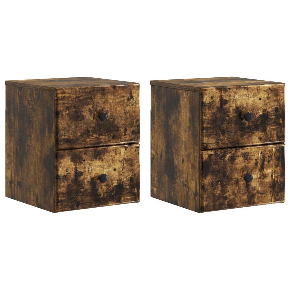 vidaXL Väggmonterat Sängbord med låda 2 pcs Rökt ek 34,5 x 33 x 40 cm