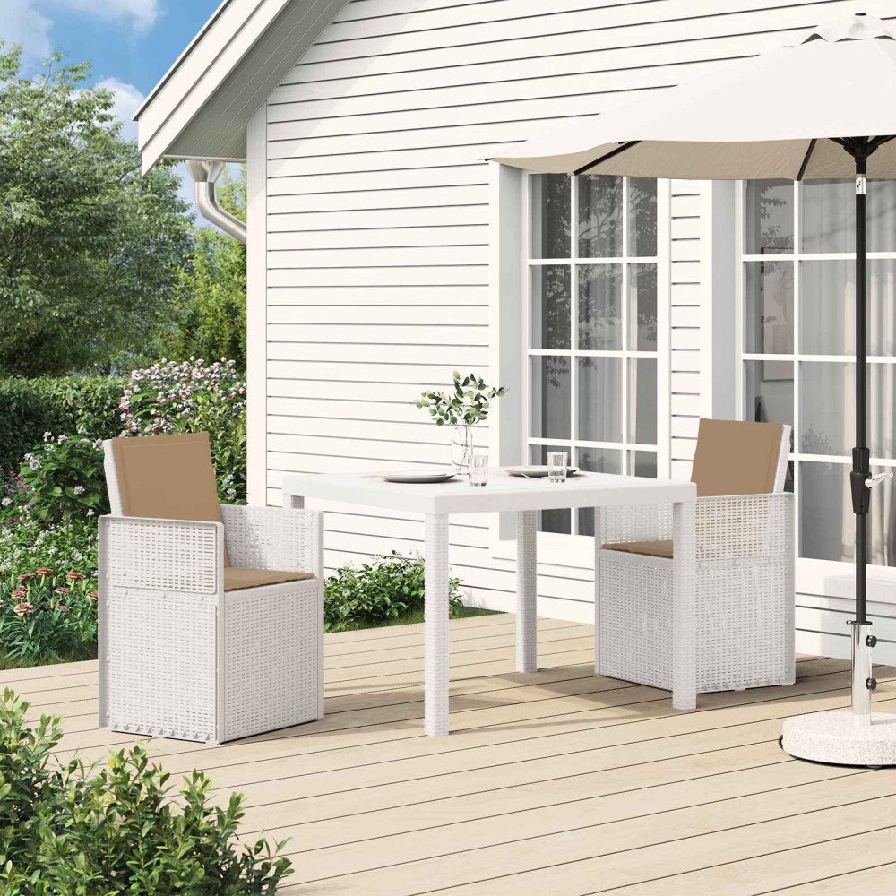 vidaXL Trädgårdsmöbelset med kudde 3 pcs Vit och taupe PP