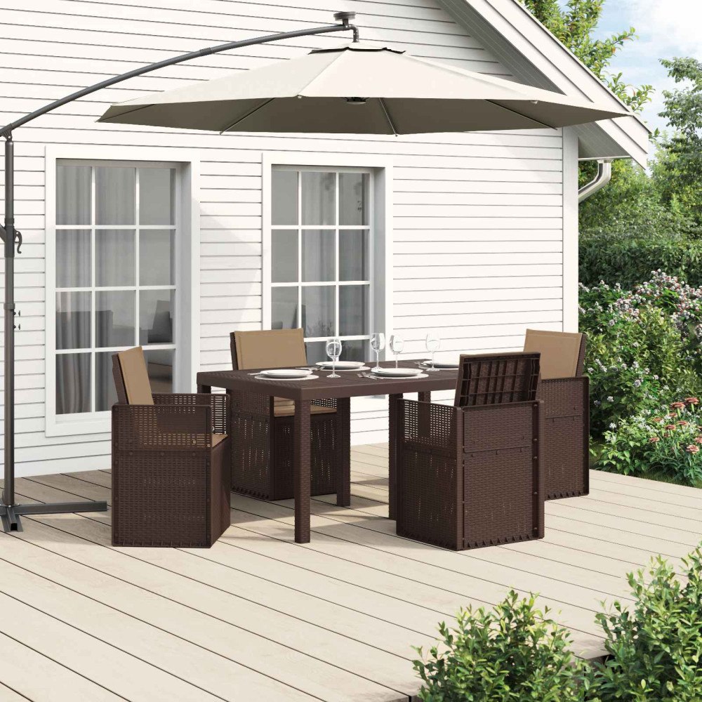 vidaXL Trädgårdsmöbelset med kudde 5 pcs Brun och taupe PP