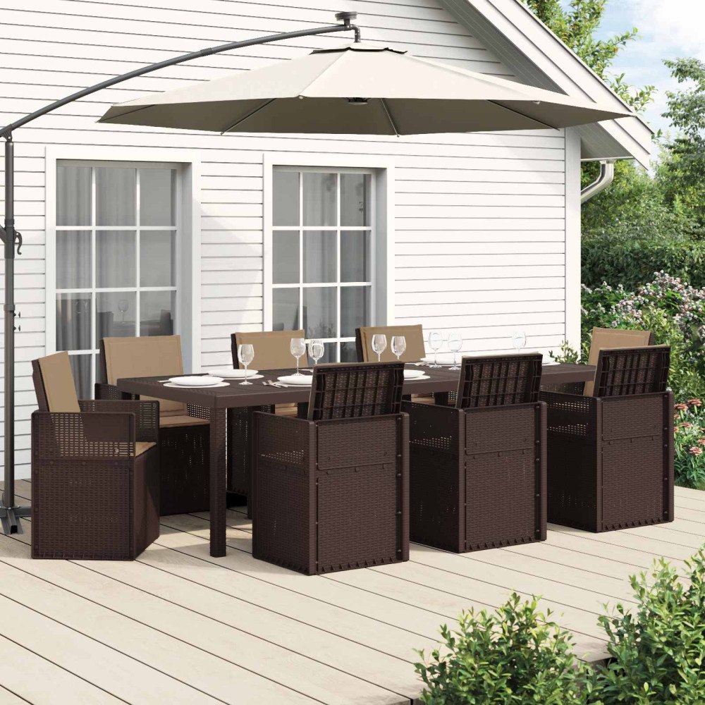 vidaXL Trädgårdsmöbelset med kudde 9 pcs Brun och taupe PP