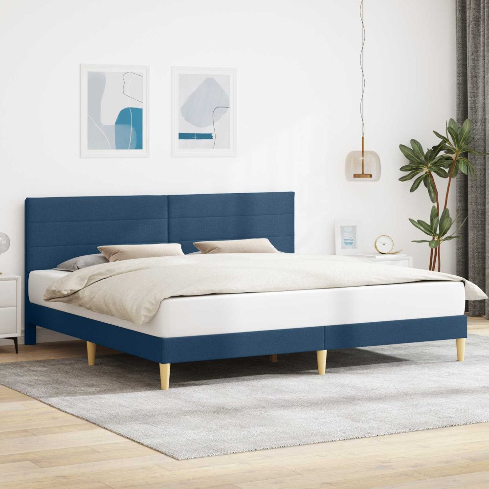 vidaXL Sängram med huvudgavel Blå 200 x 200 cm Tyg