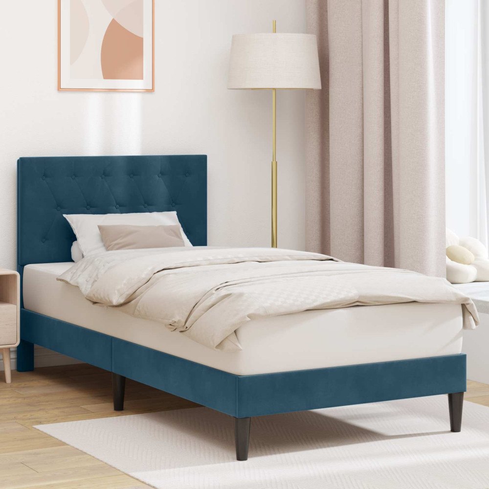 vidaXL Sängram med huvudgavel Blå 80 x 200 cm Sammet
