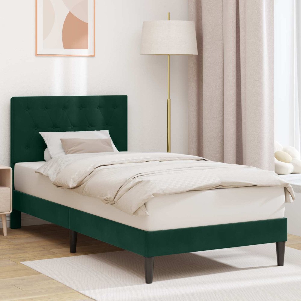 vidaXL Sängram med huvudgavel Mörkgrön 90 x 190 cm Sammet