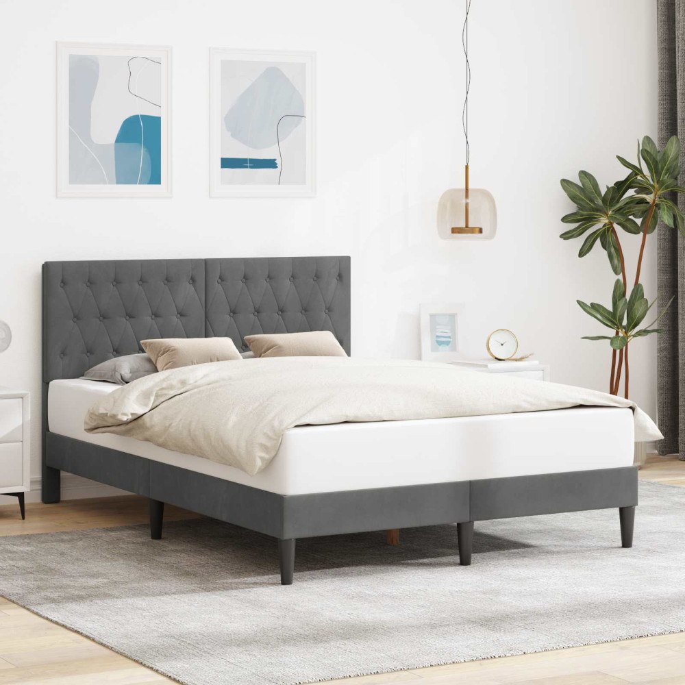 vidaXL Sängram med huvudgavel Mörkgrå 120 x 200 cm Sammet