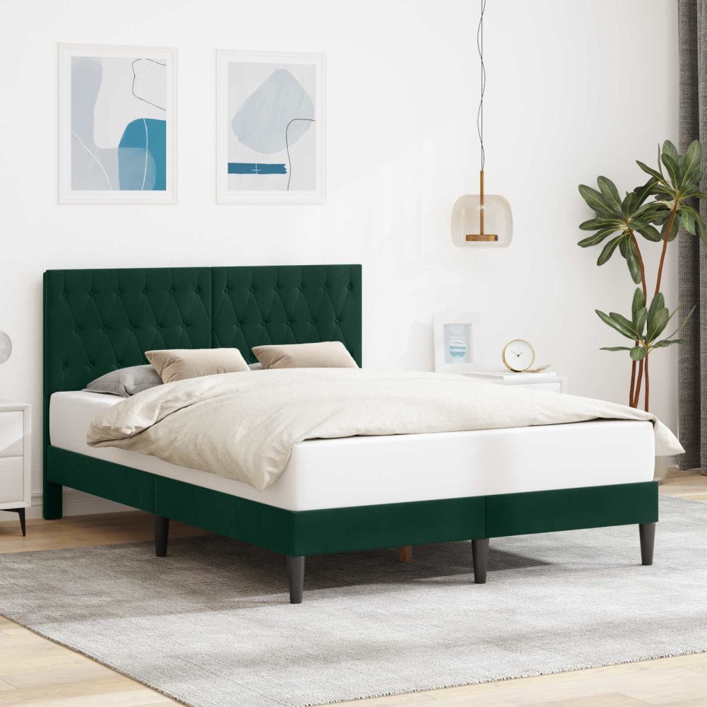 vidaXL Sängram med huvudgavel Mörkgrön 120 x 200 cm Sammet