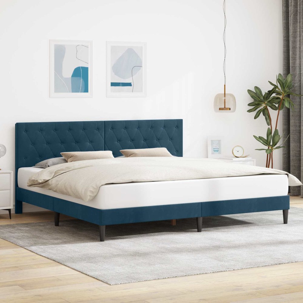 vidaXL Sängram med huvudgavel Blå 200 x 200 cm Sammet