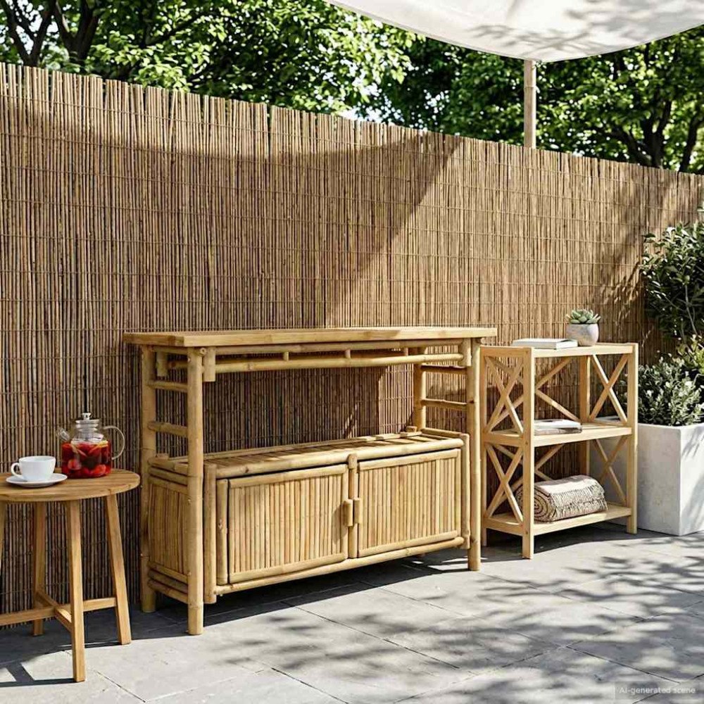 vidaXL Konsolbord med hylla med dörr Naturfärg 110 x 35 x 75 cm Bambus