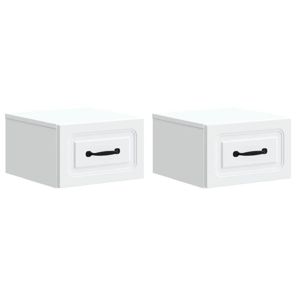 vidaXL Väggmonterat Sängbord med låda 2 pcs Vit 34,5 x 33 x 20 cm