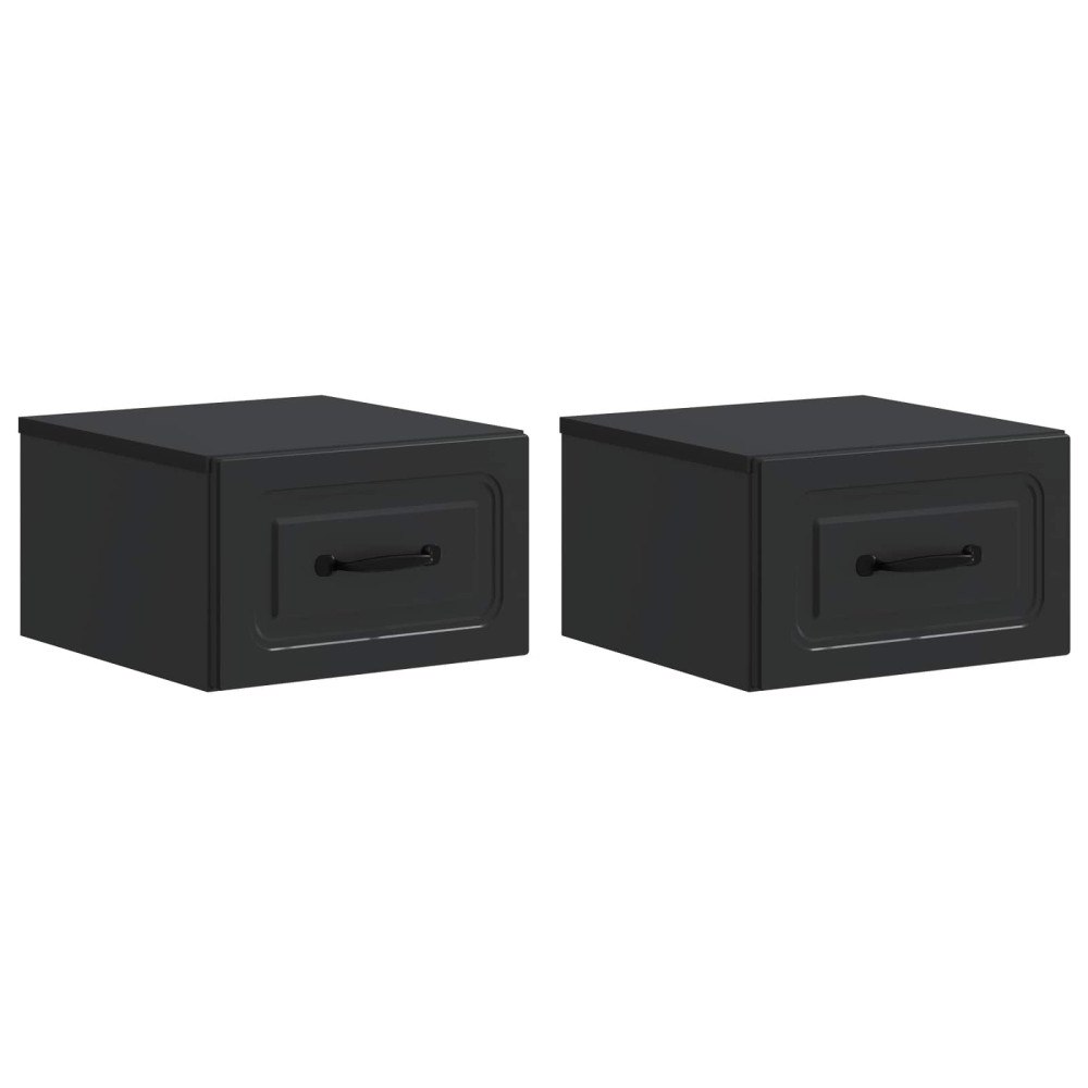 vidaXL Väggmonterat Sängbord med låda 2 pcs Svart 34,5 x 33 x 20 cm