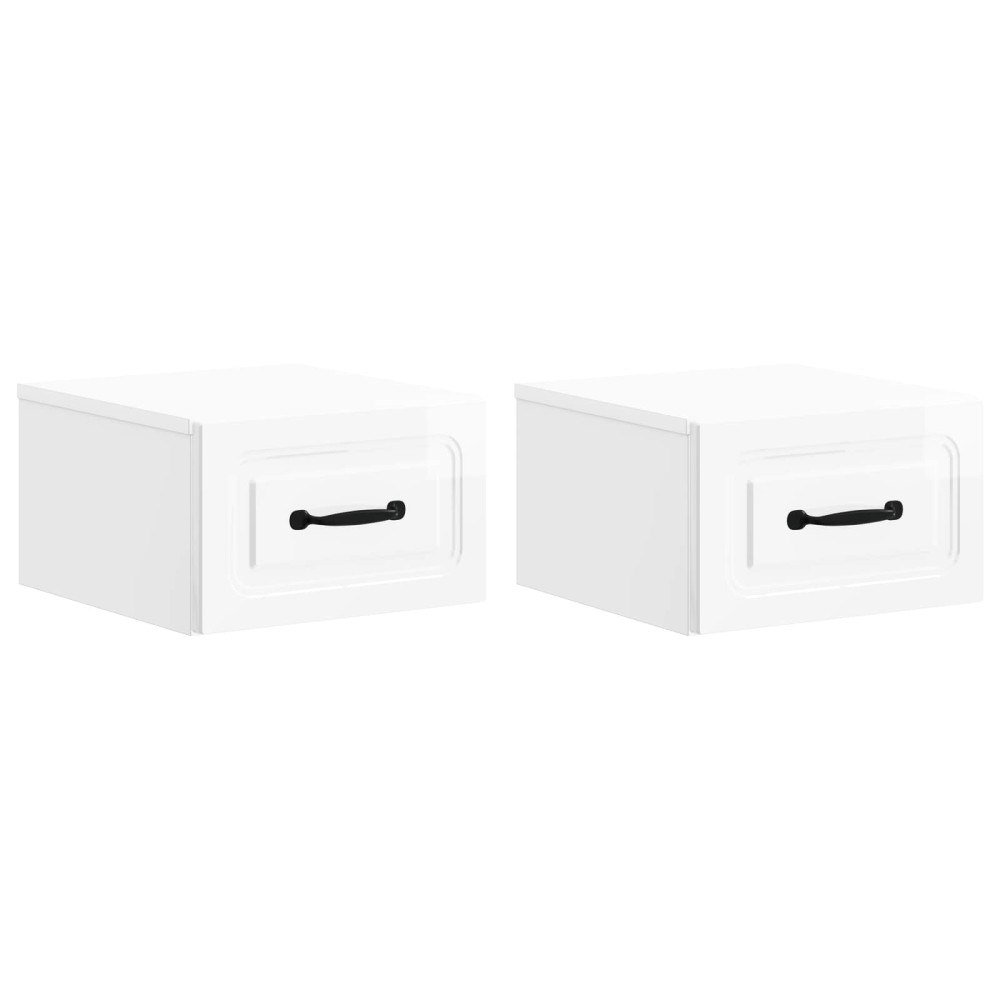 vidaXL Väggmonterat Sängbord 2 pcs Vit högglans 34,5 x 33 x 20 cm