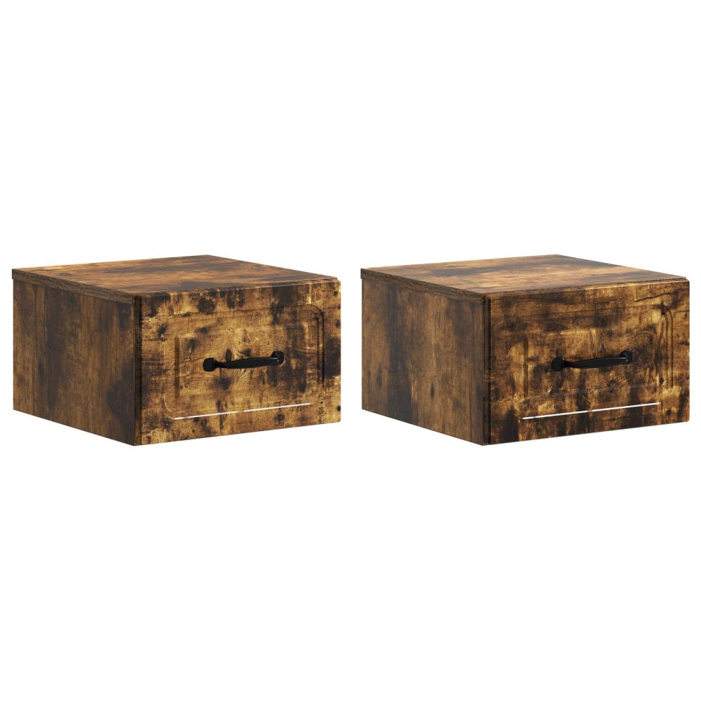 vidaXL Väggmonterat Sängbord med låda 2 pcs Rökt ek 34,5 x 33 x 20 cm