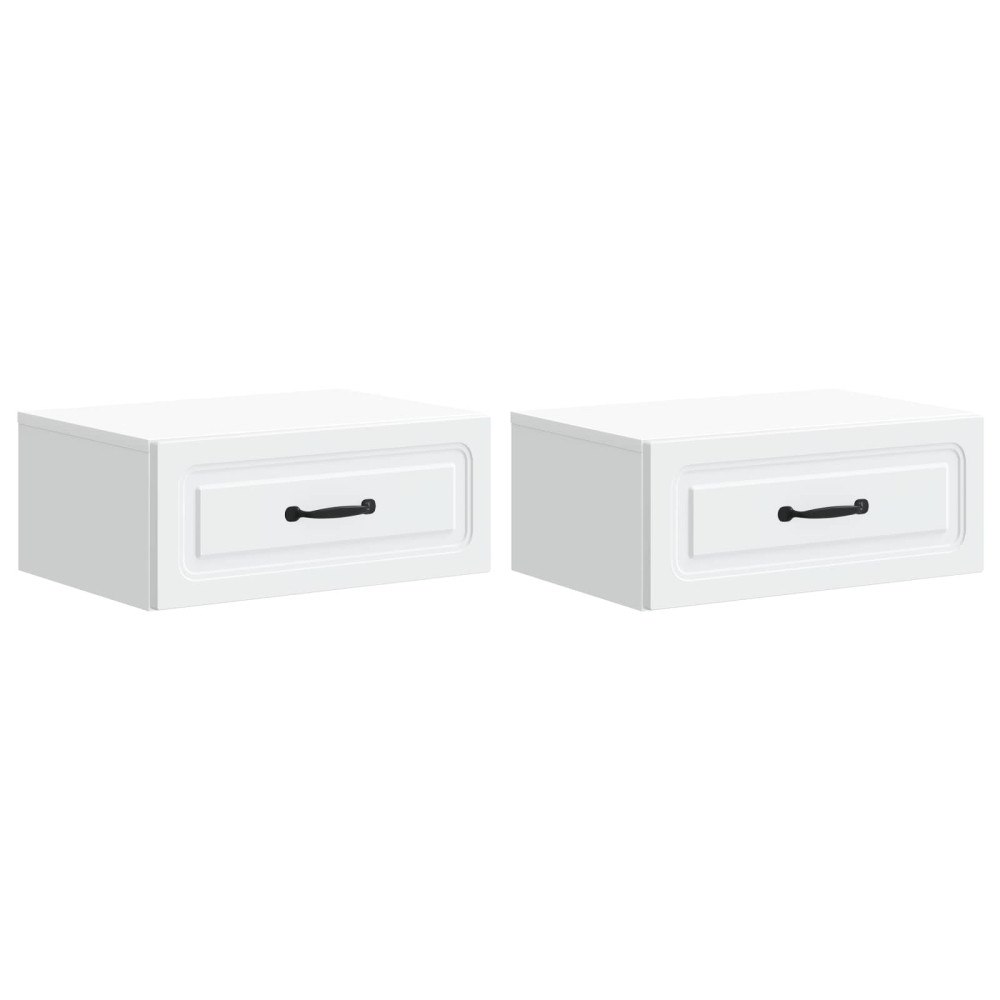 vidaXL Väggmonterat Sängbord med låda 2 pcs Vit 49 x 34,5 x 20 cm