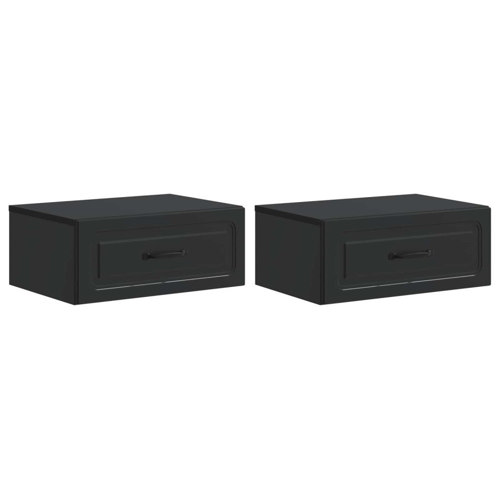 vidaXL Väggmonterat Sängbord med låda 2 pcs Svart 49 x 34,5 x 20 cm