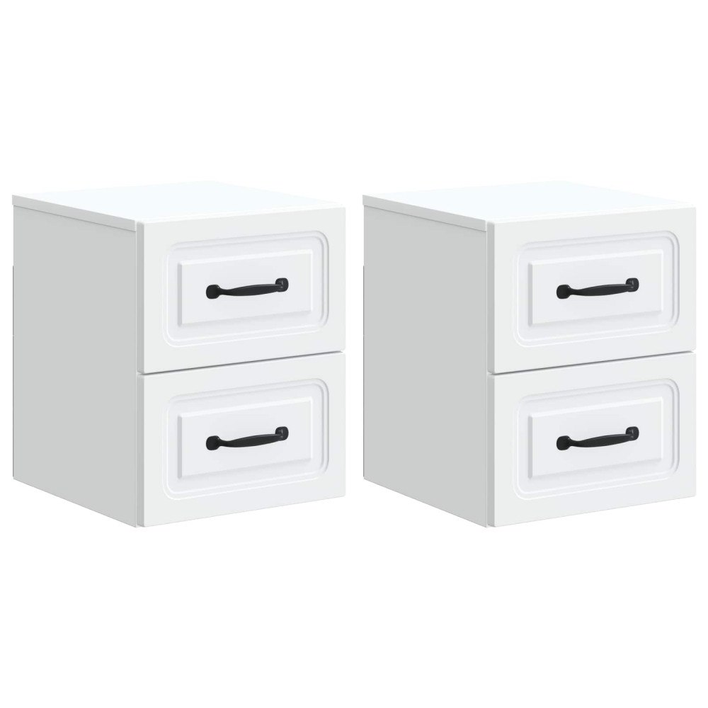 vidaXL Väggmonterat Sängbord med låda 2 pcs Vit 34,5 x 33 x 40 cm