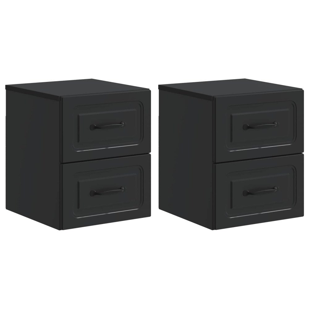 vidaXL Väggmonterat Sängbord med låda 2 pcs Svart 34,5 x 33 x 40 cm