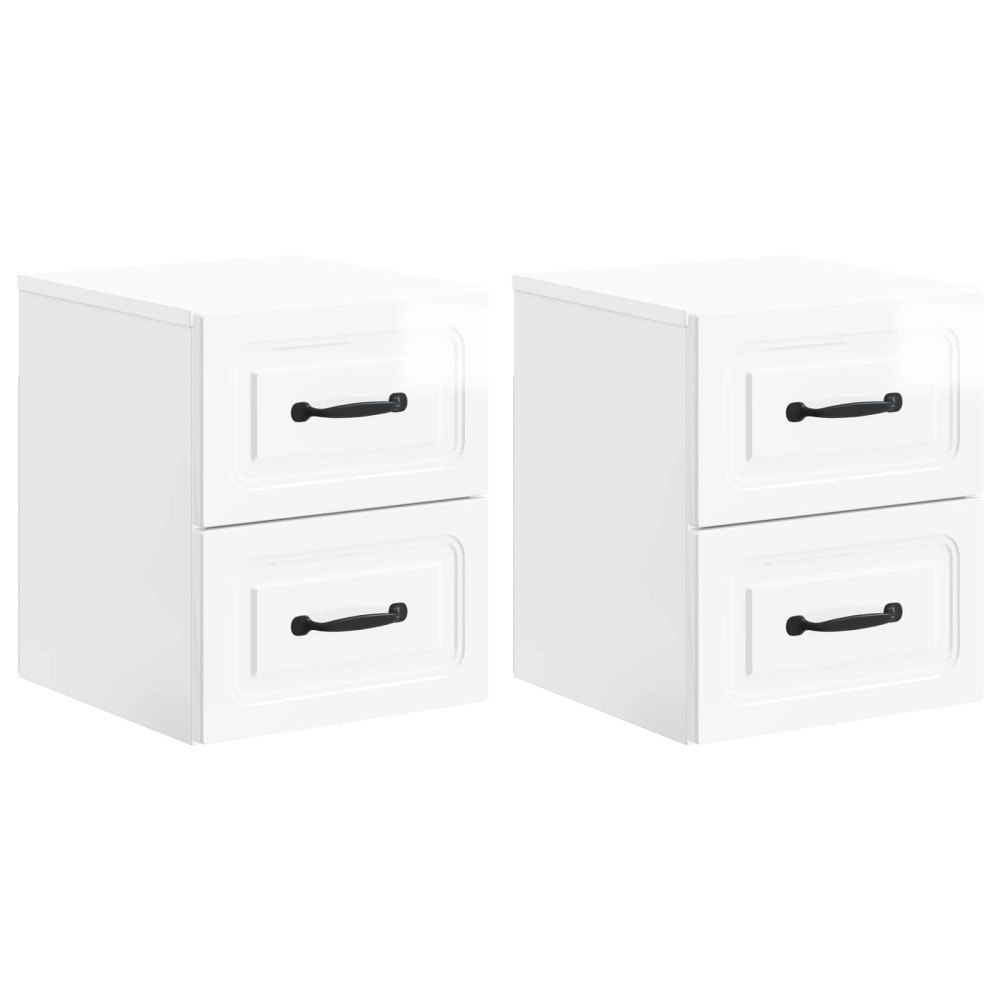 vidaXL Väggmonterat Sängbord 2 pcs Vit högglans 34,5 x 33 x 40 cm