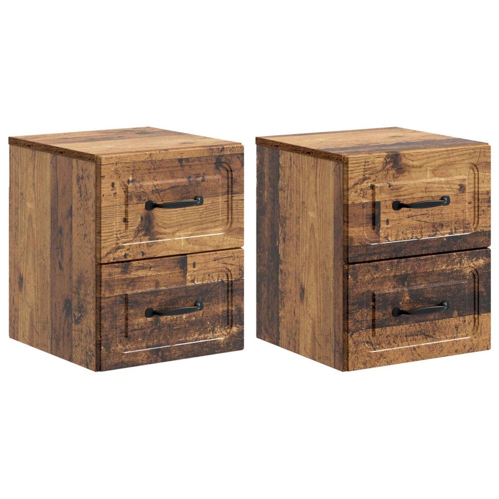 vidaXL Väggmonterat Sängbord 2 pcs Gammalt trä 34,5 x 33 x 40 cm
