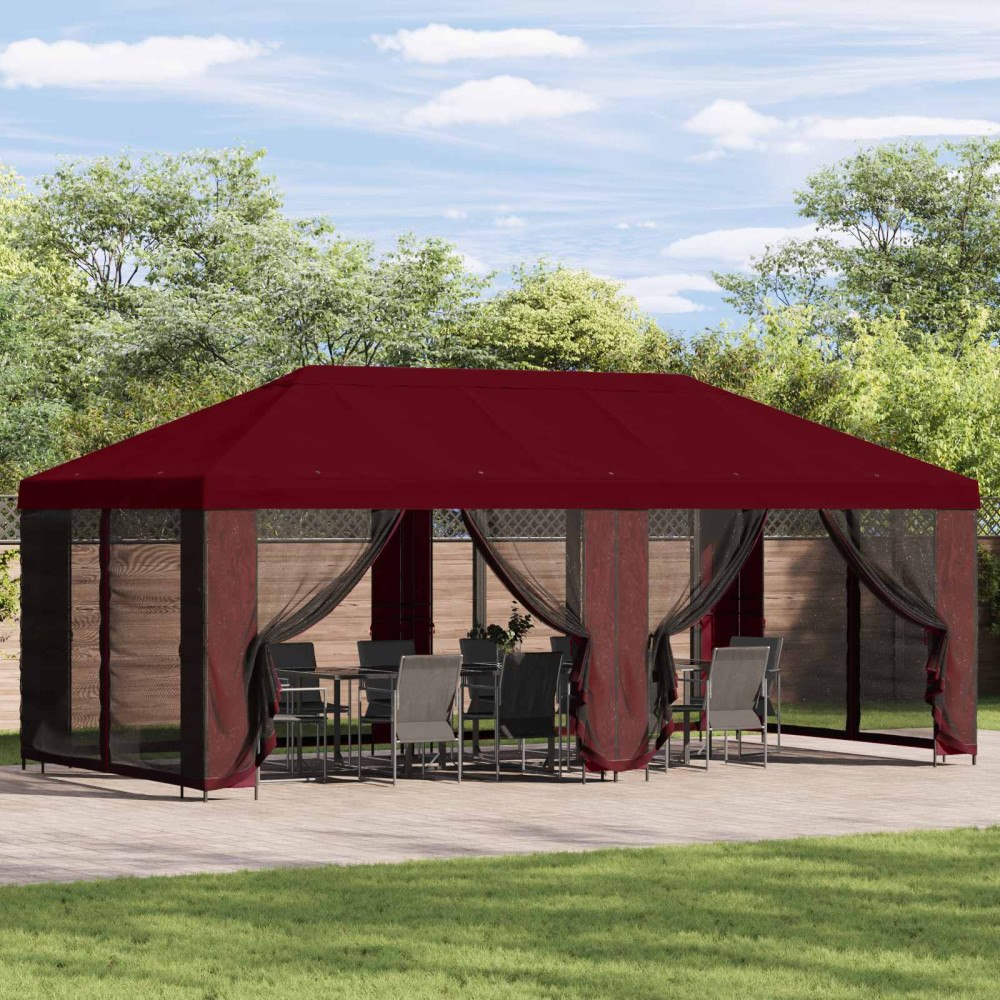 vidaXL Gazebo-tak med sidoväggar Vinröd 600,5 x 300,5 cm Polyester