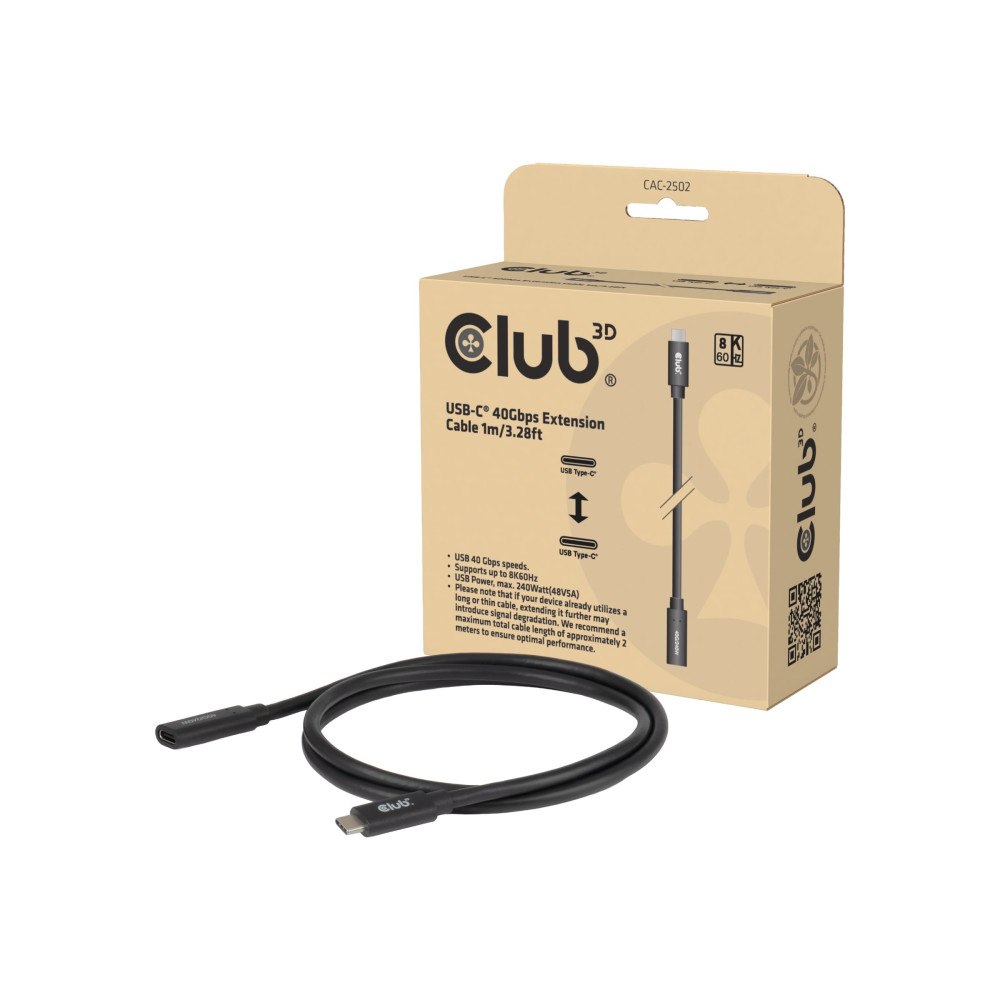 Club-3d Club 3D CAC-2502 - USB typ C-förlängningskabel - USB-C till USB-C - 1 m